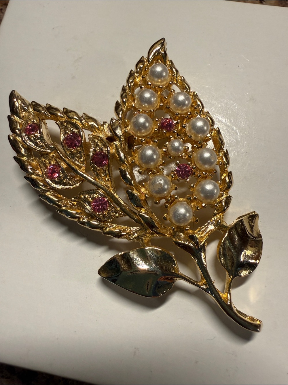 Vintage Goldstone Pearl And Pink Rhinestones Spray